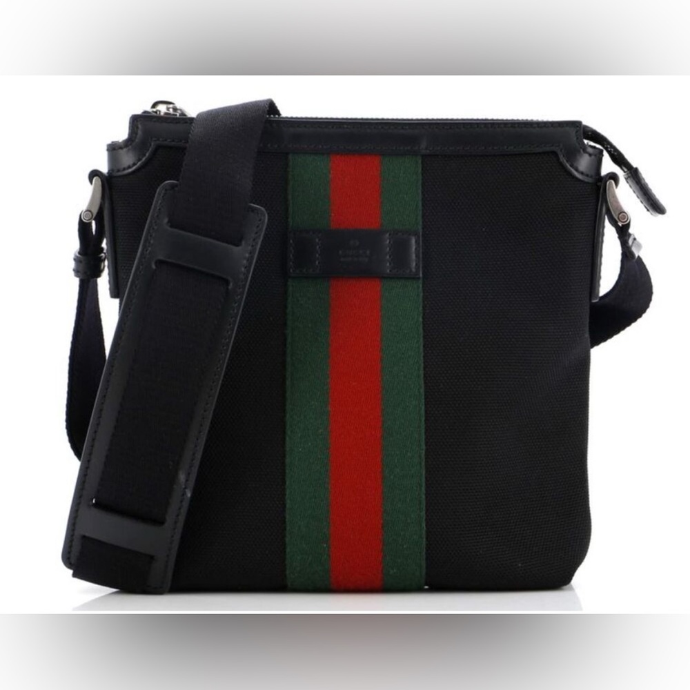 GUC Authentic Gucci Techno Canvas Web Messenger Bag Women Black Crossbody Bags